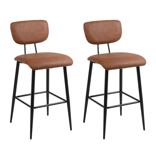 Nusetx Barhocker 2er Set Barstuhl mit Lehne und Fußstütze aus Kunstleder, Küchenstühle Tresenhocker Arbeitshocker für Esszimmer und Bar, Braun von Nusetx