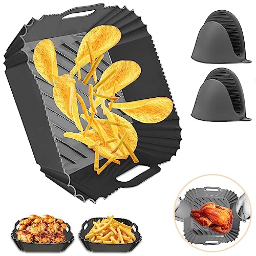 Nutabevr Silikonform Für Heißluftfritteuse,22cm Silikon Backpapier Für Air Fryer,wiederverwendbare Hochtemperatur-Silikon-Backform mit 2 Ofenhandschuhen,Leicht zu reinigendes Backgeschirr von Nutabevr