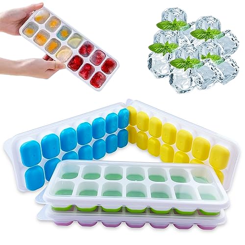 Nutabevr 4 Pack Eiswürfelform Silikon Mit Deckelm BPA Frei,14-Fach Silikon Eiswürfelform Einfach Herauszunehmen,Platzsparend und stapelbar Ice Tray Cube,für Ice cube tray,Gekühlte Getränke und Whisky von Nutabevr