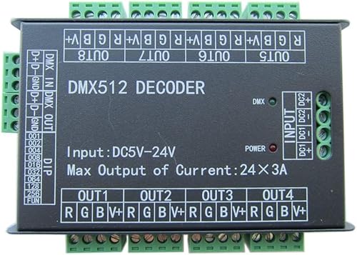 High Power 24 Channel RGB 3A/CH DMX512 Controller Led Decoder Dimmer 500Hz Flicker Free Smoother Dimming DMX Signal Indicator Flashes Function DC 5V-24V High Power 24 Channel RGB 3A/CH DMX512 Controller Led Decoder Dimmer 500Hz Flicker Free Smoother Dimming DMX Signal Indicator Flashes Function DC 5V-24V von Nutbro