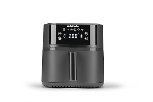 nutribullet Air fryer Crisplite NBA0611DG, Heißluftfritteuse mit 6L Kapazität, 80-200° Temperaturkontrolle, PFAS-frei, 6 Voreinstellungen, Touch-Steuerung, spülmaschinenfest, 1700W, Mattschwarz von NutriBullet