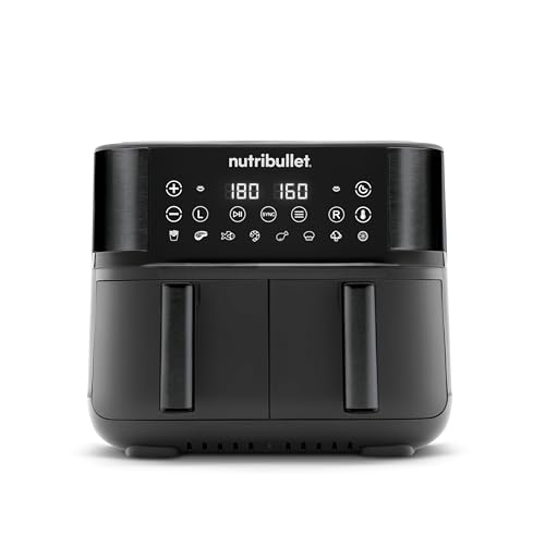 nutribullet Doppelschubladen Heißluftfritteuse 8L mit großer Auswahl an Kochmodi, digitaler LED-Touchscreen, 8 Programme, Vorheizen & Warmhalten, Grill, kein Öl, 2850 W, Schwarz, NBA081B von NutriBullet