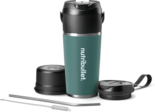 nutribullet Flip NBP016EUC, tragbarer Mixer mit Thermobecher (590 ml), hält Getränke 24 Stunden kalt, Eiscrusher, 2-in-1 Mini Mixer to-go, USB-C-Ladefunktion, Edelstahl, Eucalytpus von NutriBullet