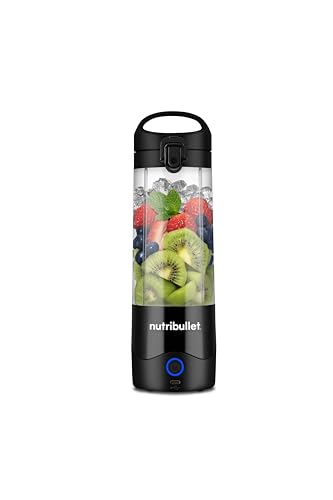 nutribullet Portable Mixer, 475ml BPA-freies Tritan Becher, Mini-Mixer mit 4-Punkt-Edelstahlklinge, Multifunktionsmixer, USB-C-Ladegerät, 15+ Mixvorgänge, NBP003B, Black von NutriBullet