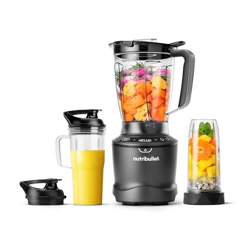 nutribullet SmartSense NBF550DG, Mixer Combo mit 5 variablen Geschwindigkeiten + Pulse, Becher 900 ml und Becher 700 ml, intelligenter Automatikzyklus, To-Go-Deckel, 1500 W, Schwarz von NutriBullet