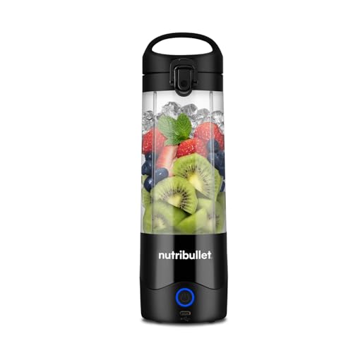 nutribullet Tragbarer Mixer in Schwarz – Leistungsstarke Extraktorklinge, 475 ml Tasse, To-Go-Deckel, USB-C-Ladekabel und Benutzerhandbuch – Liefert mehr als 15 Mischzyklen – Gesunde Shakes unterwegs von NutriBullet