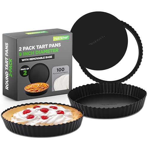 NutriChef 2-teilige runde Kuchenbackformen mit Antihaftbeschichtung, robuster Karbonstahl, Kuchenbackbleche mit abnehmbarem Boden, gleichmäßige Wärmeverteilung, inklusive 100 Stück Pergamentpapier, von NutriChef