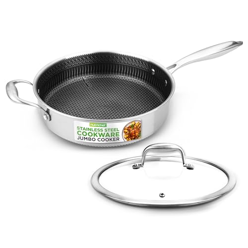 NutriChef 3.4QT Stainless Steel Jumbo Cooker - Triply Kitchenware Jumbo Cooker with Glass Lid - DAKIN Etching Non-Stick Coating, Scratch-resistant Raised-up Honeycomb Fire Textured Pattern NC3PSAUC NutriChef 3.4QT Stainless Steel Jumbo Cooker - Triply Kitchenware Jumbo Cooker with Glass Lid - DAKIN Etching Non-Stick Coating, Scratch-resistant Raised-up Honeycomb Fire Textured Pattern NC3PSAUC von NutriChef