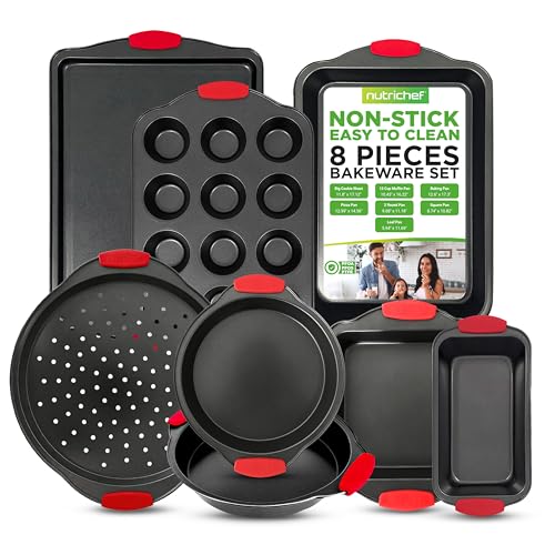 NutriChef 8-teiliges Backform Set Antihaftbeschichtet, Springform Set Spülmaschinengeeignet & Stapelbar, inkl. Muffinblech, Pizzablech, Springform & Co, Backset für Backofen, PFOA-, PFOS- & PTFE-frei NutriChef 8-teiliges Backform Set Antihaftbeschichtet, Springform Set Spülmaschinengeeignet & Stapelbar, inkl. Muffinblech, Pizzablech, Springform & Co, Backset für Backofen, PFOA-, PFOS- & PTFE-frei von NutriChef