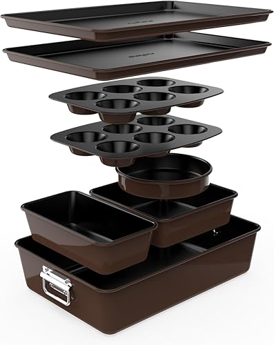 NutriChef Backform Set - 8-teiliges Stapelbares Antihaft Backformen Set - PFOA, PFOS, PTFE Frei, Ofensicher bis 232°C - Rund Kuchenform, Kastenform, Muffin- und Blechbackform, Spülmaschinenfest NutriChef Backform Set - 8-teiliges Stapelbares Antihaft Backformen Set - PFOA, PFOS, PTFE Frei, Ofensicher bis 232°C - Rund Kuchenform, Kastenform, Muffin- und Blechbackform, Spülmaschinenfest von NutriChef