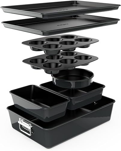 NutriChef Backformen Set - 8-teiliges Stapelbares Antihaft Backform Set - PFOA, PFOS, PTFE Frei, Ofensicher bis 232°C - Rund Kuchenform, Kastenform, Muffin- und Blechbackform, Spülmaschinenfest NutriChef Backformen Set - 8-teiliges Stapelbares Antihaft Backform Set - PFOA, PFOS, PTFE Frei, Ofensicher bis 232°C - Rund Kuchenform, Kastenform, Muffin- und Blechbackform, Spülmaschinenfest von NutriChef