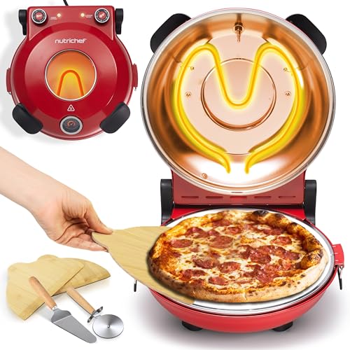 NutriChef Pizzaofen Elektrisch, Pizza oven, Pizzarette mit Sichtthermometer & Fenster, Pizza Maker mit 33cm Steinplatte, Temperaturstufen bis 426°C, Inkl. Pizza Schneider & Schaufel, Cool-Touch-Griffe von Nutrichef