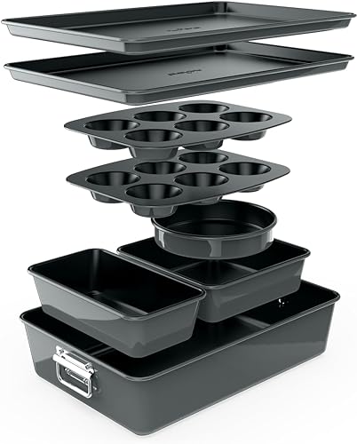 NutriChef Kuchenform Set - 8-teiliges Antihaft Backformen Set - PFOA, PFOS, PTFE Frei, Ofensicher bis 232°C - Rund Kuchenbackform, Kastenform, Muffin- und Blechbackform, Spülmaschinenfest NutriChef Kuchenform Set - 8-teiliges Antihaft Backformen Set - PFOA, PFOS, PTFE Frei, Ofensicher bis 232°C - Rund Kuchenbackform, Kastenform, Muffin- und Blechbackform, Spülmaschinenfest von NutriChef