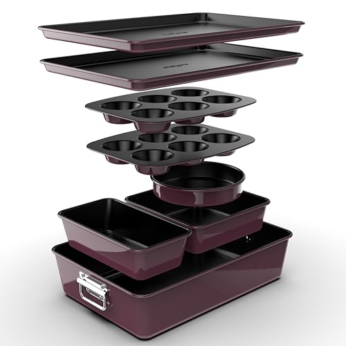 NutriChef Kuchenformen Set - 8-teiliges Stapelbares Antihaft Backformen Set - PFOA, PFOS, PTFE Frei, Ofensicher bis 232°C - Rund Kuchenform, Kastenform, Muffin- und Blechbackform, Spülmaschinenfest NutriChef Kuchenformen Set - 8-teiliges Stapelbares Antihaft Backformen Set - PFOA, PFOS, PTFE Frei, Ofensicher bis 232°C - Rund Kuchenform, Kastenform, Muffin- und Blechbackform, Spülmaschinenfest von NutriChef