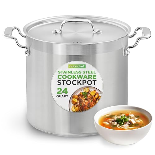 NutriChef Marmite Inox 24 QT (22,7 L) avec Couvercle – Faitout Professionnel en Acier Inoxydable 18/8 – Grande Marmite à Soupe, Bouillon – Tous Feux dont Induction – Lave-vaisselle von NutriChef