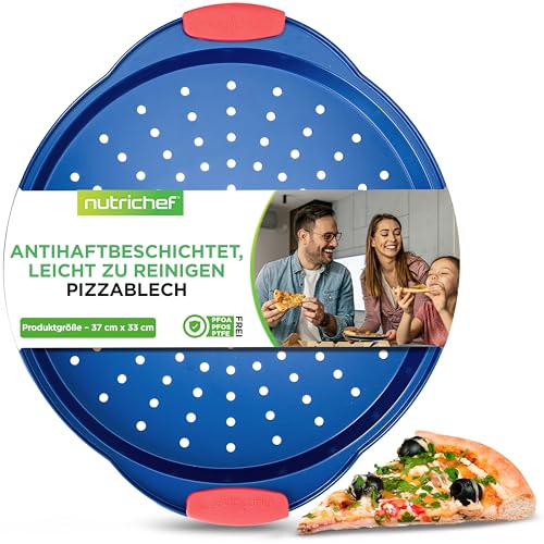 NutriChef Pizzablech Rund & Gelocht, Antihaft Pfanne aus Carbonstahl für Pizza & Flammkuchen, Backform Spülmaschinenfest, PFOA-, PFOS- & PTFE-frei, Knusperblech Premium Backblech Teller Blau NutriChef Pizzablech Rund & Gelocht, Antihaft Pfanne aus Carbonstahl für Pizza & Flammkuchen, Backform Spülmaschinenfest, PFOA-, PFOS- & PTFE-frei, Knusperblech Premium Backblech Teller Blau von NutriChef