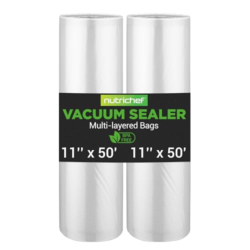 Nutrichef Premium Vakuum, 2er-Pack, 11x50 handelsübliche Lebensmittelaufbewahrung, Versiegelung Ihrer eigenen Größe für Lebensmittelretter und andere Marken, 27,9 x 127 cm Rollen (2er-Pack) von NutriChef