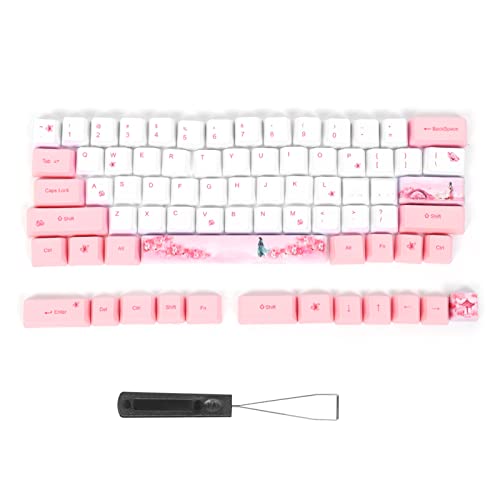 NutriEss 73 PCS Keycap Set PBT Mechanische Tastaturzubehör mit niedlichem Kirschblütenmuster für benutzerdefinierte Tastaturen (6064 Girl) von NutriEss