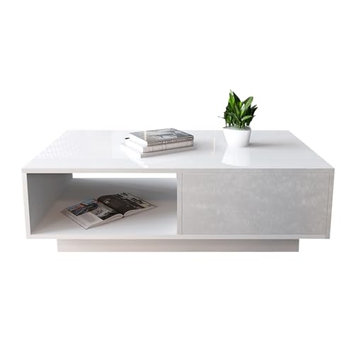 NutriEss Moderner Hochglanz rechteckiger Couchtisch Wohnzimmertisch mit Stauraum einfache Montage Schlichtes Design schwarz oder weiß NutriEss Moderner Hochglanz rechteckiger Couchtisch Wohnzimmertisch mit Stauraum einfache Montage Schlichtes Design schwarz oder weiß von NutriEss