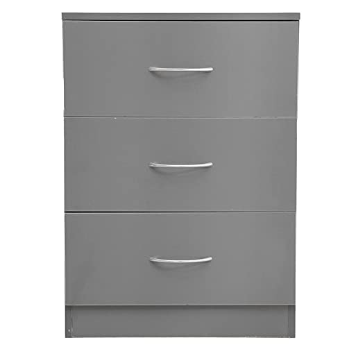 NutriEss NACHTTISCH MODERN MIT 3 SCHUBLADEN HOCHWERTIGER PARTIKELPLATTEN NACHTTISCH FÜR Schlafzimmer Wohnzimmer GRAU 40X36X56CM von NutriEss