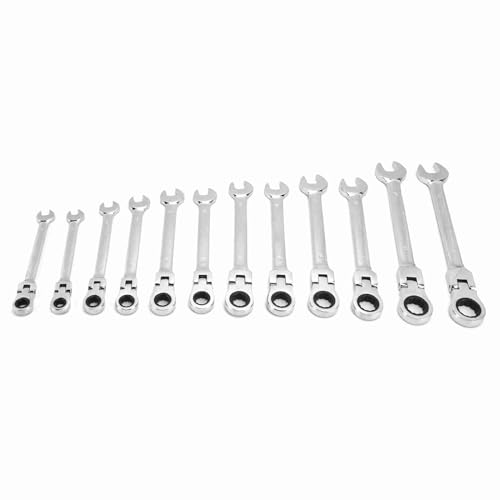 RATCHET SCHLÜSSELSATZ METRISCH 12 TEILE CHROME VANADIUM STAHL KOMBI SCHLÜSSEL SATZ PROFESSIONELLE WERKZEUGE FÜR AUTOMECHANIKER UND HANDWERKER (Aktivitätskopf) von NutriEss