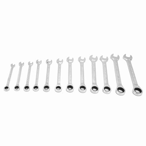 RATCHET SCHLÜSSELSATZ METRISCH 12 TEILE CHROME VANADIUM STAHL KOMBI SCHLÜSSEL SATZ PROFESSIONELLE WERKZEUGE FÜR AUTOMECHANIKER UND HANDWERKER (Fester Kopf) von NutriEss