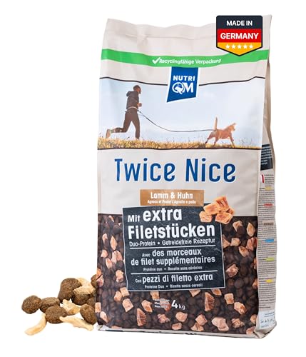 NutriQM Twice Nice Adult Lamm & Huhn 4 kg – Getreidefreies Trockenfutter für ausgewachsene Hunde – Mit Filetstücken & Kolostrum – Duo-Protein, leicht verdaulich – Made in Germany von NutriQM