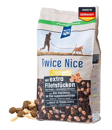 NutriQM Twice Nice Adult Pute & Huhn 4 kg – Getreidefreies Trockenfutter für ausgewachsene Hunde – Mit Filetstücken & Kolostrum – Duo-Protein, leicht verdaulich – Made in Germany von NutriQM