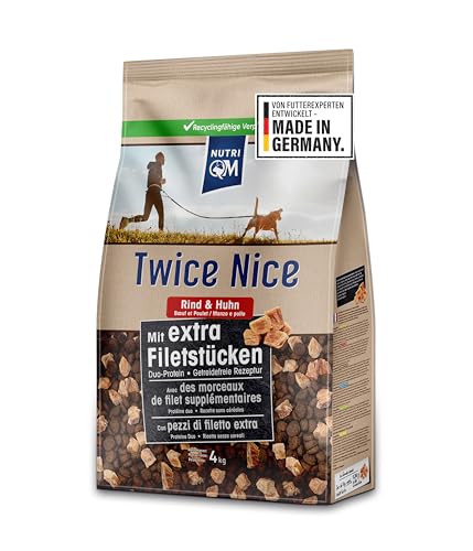 NutriQM® Twice Nice Adult Rind & Huhn 2 x 4 kg – Getreidefreies Trockenfutter für ausgewachsene Hunde – Mit Filetstücken & Superfoods – Duo-Protein, leicht verdaulich – Made in Germany von NutriQM
