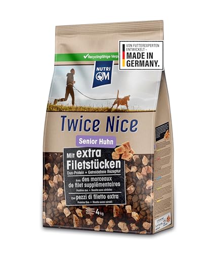 NutriQM® Twice Nice Senior Huhn 4 kg – Getreidefreies Trockenfutter für Hunde ab 7 Jahren – Mit Filetstücken & Superfoods – Duo-Protein, leicht verdaulich – Made in Germany von NutriQM