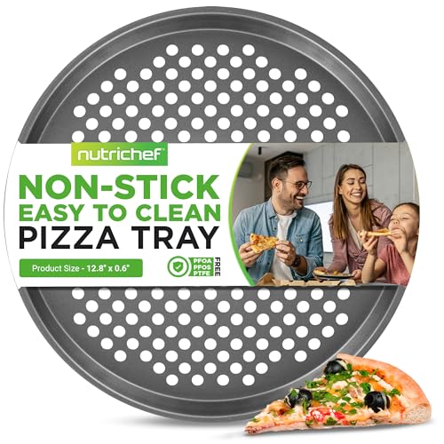 NutriChef Pizzablech Grau Ø 32 cm | Antihaft Pizzaform rund aus Carbonstahl | Kratzfest & leicht zu reinigen | Ideal für Backofen & Pizzaofen von Nutrichef