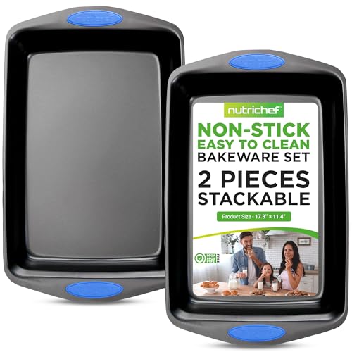 NutriChef 2-Piece Baking Pan Set - PFOA, PFOS, PTFE Free Flexible Nonstick Gray Coating Carbon Steel Bakeware - Professional Home Kitchen Bake Cookie Sheet Stackable Tray w/ Blue Silicone Handles NutriChef 2-Piece Baking Pan Set - PFOA, PFOS, PTFE Free Flexible Nonstick Gray Coating Carbon Steel Bakeware - Professional Home Kitchen Bake Cookie Sheet Stackable Tray w/ Blue Silicone Handles von Nutrichef