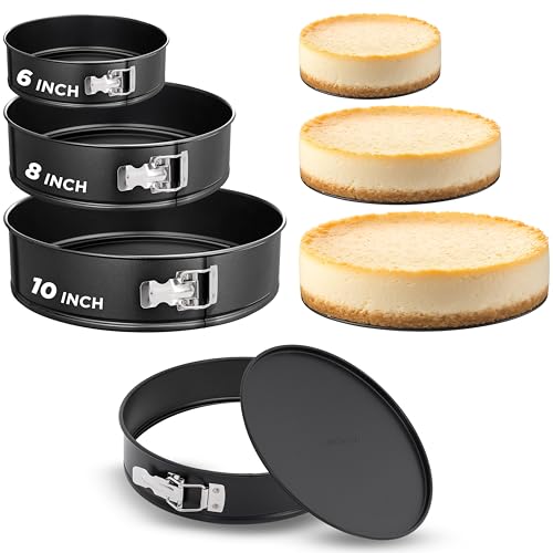 NutriChef 3-teiliges Springform-Set | 3 gestaffelte Größen von 6, 8 und 10 Zoll | Kohlenstoffstahl-Käsekuchenformen | Edelstahlverschluss | Ofenfest bis 450°F |Inklusive 300 Pergamentpapiere | Schwarz von Nutrichef