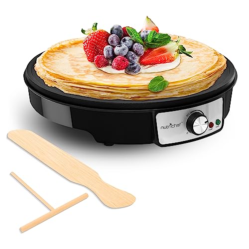 NutriChef Elektrische Crêpes-Maschine & Grillplatte – 12-Zoll Antihaft-Aluminium-Heizplatte mit LED-Anzeigeleuchten und einstellbarem Temperaturregler – Mit Holzspatel und Teigverteiler NutriChef Elektrische Crêpes-Maschine & Grillplatte – 12-Zoll Antihaft-Aluminium-Heizplatte mit LED-Anzeigeleuchten und einstellbarem Temperaturregler – Mit Holzspatel und Teigverteiler von Nutrichef