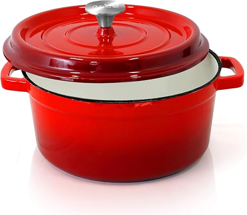 NutriChef Dutch Oven, Lodge Cast Iron Pot – Gusseisen Topf für Brot Backen, Emaille Schmortopf mit Deckel für Krustenzauber! Gusseisen Bräter mit Deckel Induktion geeignet, Schmortopf für Brotmeister von NutriChef