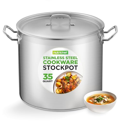 NutriChef Induktion Kochtopf 33,1L – riesiger Edelstahl Suppentopf mit Deckel, robuster 18/8 Stahl | für Caterings, Vereinsfeiern, Gastronomie, hitzebeständig & pflegeleicht von Nutrichef