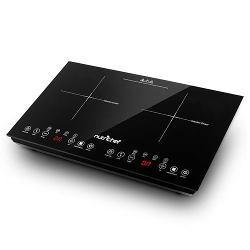 NutriChef Induktionskochfeld 2 Platten, Ceranfeld- 60x36cm, Herdplatte 2 Kochfelder, Mobile Elektroherd aus Glaskeramik, Induktionsplatte mit Timer, Kindersicherheit, Touchsteuerung & Anzeige, 1800W von NutriChef