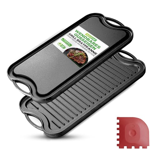 NutriChef Grillplatte Gusseisen – 50,7x25,7 cm | Grillplatte für Gasgrill & Induktion | Teppanyaki & BBQ geeignet | Antihaftbeschichtet | Für Ofen, Elektroherd & Outdoor von Nutrichef