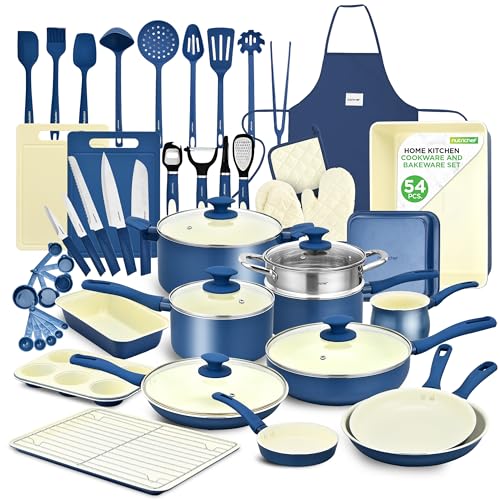NutriChef Set mit 54 Teilen in Antihaft-Marmor für Küche und Backen, professionelle Sammlung für den Haushalt mit Töpfen, Pfannen in verschiedenen Größen und hitzebeständigen Utensilien von Nutrichef