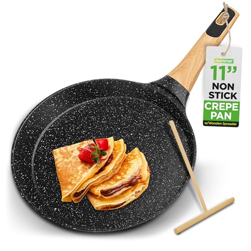 Nutrichef 27,9 cm Antihaft-Krepppfanne mit Holzstreuer, langlebige Marmorbeschichtete Dosa-Pfanne, Bakelit und Holzgriff mit Induktionsboden, leicht zu reinigen, schmutzabweisend (schwarzer Marmor) von Nutrichef