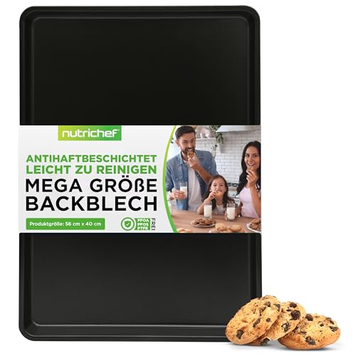 Nutrichef Universal Backblech Antihaftbeschichtet– Baking Tray, Baking Sheet – Backofenblech 40,6 x 51cm Backbleche hoher Rand als Kuchenblech, Backblech für Plätzchen, Kekse & Gebäck aus Karbonstahl von Nutrichef