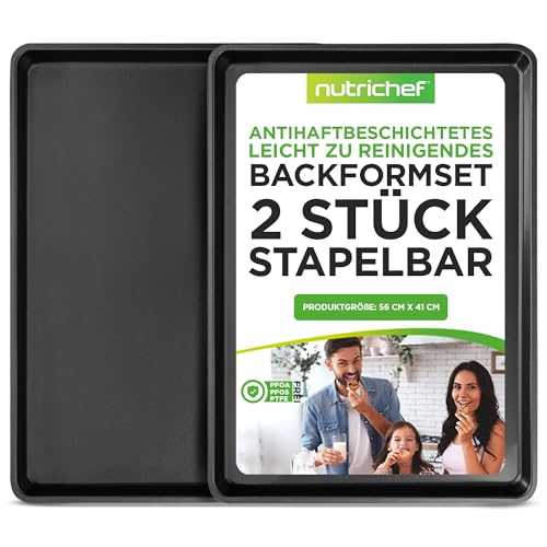 NutriChef XL Backform Backblech Antihaftbeschichtet – Baking Tray, Baking Sheet – Backofenblech 55,6 x 40cm, Backbleche hoher Rand als Kuchenblech, Backblech für Plätzchen, Kekse & Gebäck aus Stahl von NutriChef