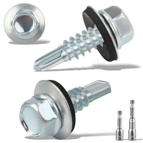 120 Stück Trapezblechschrauben Selbstschneidende Schrauben mit Dichtscheibe 4.8 x16 MM + 2 Stk Sechskant Bit Steckschlusselsatz M8 Spenglerschrauben Verzinkt Bohrschrauben Metalldachschrauben(Silber) von Nuts OT nuts