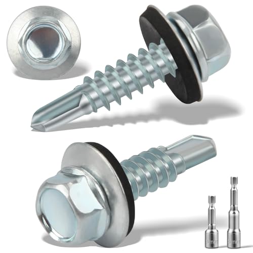 120 Stück Trapezblechschrauben Selbstschneidende Schrauben mit Dichtscheibe 4.8 x19 MM + 2 Stk Sechskant Bit Steckschlusselsatz M8 Spenglerschrauben Verzinkt Bohrschrauben Metalldachschrauben(Silber) von Nuts OT nuts