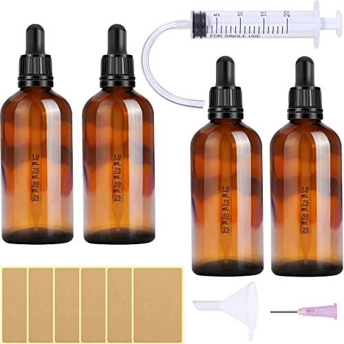 Nuts OT nuts Pipette Glas Pipettenflasche 4Stk 100ml Apothekerflasche Set- Braunglas Liquid Flaschen zum Befüllen Tropfflaschen Glasflaschen mit Schwarzer Pipettenkappe Inklusive 5 Stk Hilfszubehör von Nuts OT nuts
