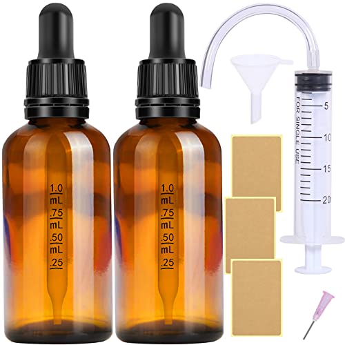 Pipette Glas Pipettenflasche 2 Stk 50ml Apothekerflasche Set- Kleine Braunglas Liquid Flaschen mit pipette Tropfflaschen Glasflaschen mit Schwarzer Pipettenkappe Inklusive 5 Stk Hilfszubehör von Nuts OT nuts