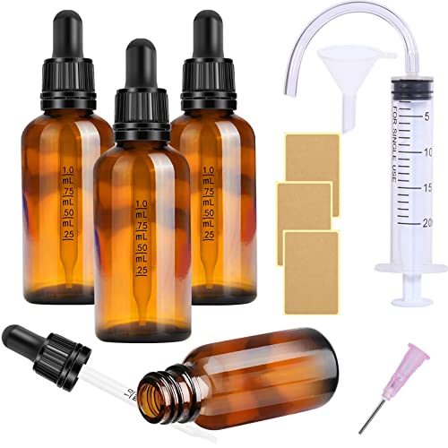 Pipette Glas Pipettenflasche 4 Stk 50ml Apothekerflasche Set- Kleine Braunglas Liquid Flaschen mit pipette Tropfflaschen Glasflaschen mit Schwarzer Pipettenkappe Inklusive 5 Stk Hilfszubehör von Nuts OT nuts