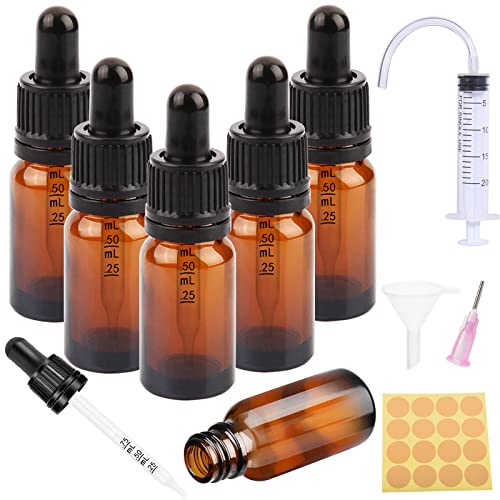 Pipettenflasche 10ml 6 Stück Tropfflasche Flasche mit Pipette Kleine Braunglas Sprühflasche Dropper Bottle Tropfpipette Glasfläschchen mit 5 Hilfsmitteln für ätherische Öle Duftstoffe Apothekerflasche von Nuts OT nuts