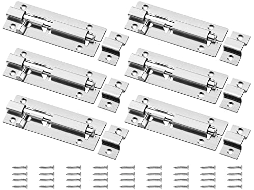 Riegelschloss 6 Stück 4 Inch Schlossriegel Türriegel Schieberiegel Bolzenriegel Edelstahl Groß Schiebeschloss Riegel tür Schiebetürschloss Sicherheitstürriegel mit 36 Schrauben für alle Innentüren von Nuts OT nuts