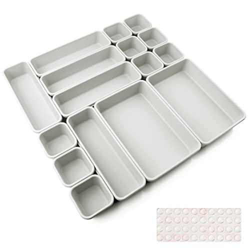 Schubladen Einlagen 16 Stk Trennsystem Gewürz Organizer Schublade Trenner Bad Organizer Boxen Set mit Silikon-Anti-Rutsch-Kugel Hemnes Kommode Küche Schreibtisch Utensilien(Hellgrau) von Nuts OT nuts